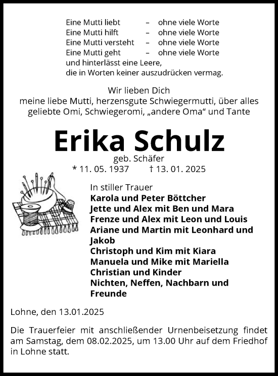 Traueranzeige von Erika Schulz von UEL