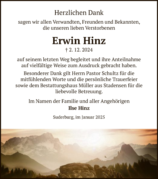 Traueranzeige von Erwin Hinz von UEL