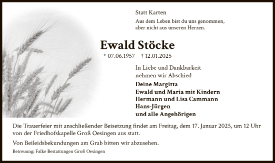 Traueranzeige von Ewald Stöcke von UEL