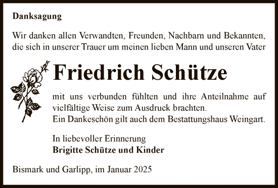 Traueranzeige von Friedrich Schütze von UEL