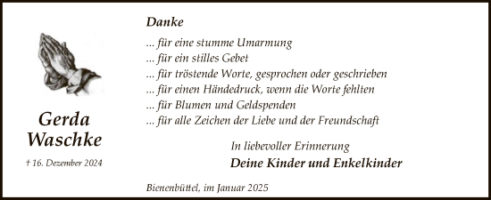 Traueranzeige von Gerda Waschke von UEL
