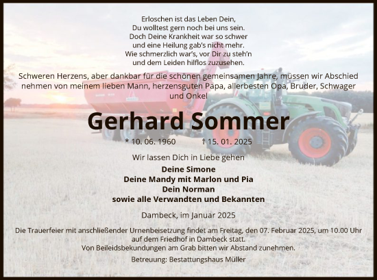Traueranzeige von Gerhard Sommer von UEL