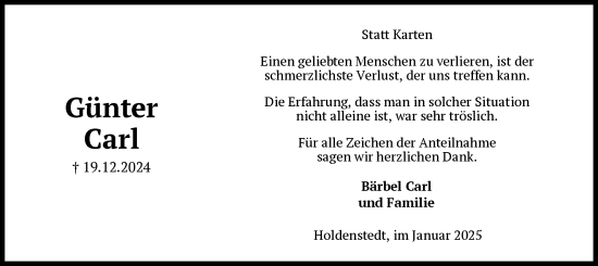 Traueranzeige von Günter Carl von UEL