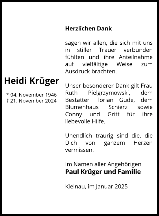 Traueranzeige von Heidi Krüger von UEL