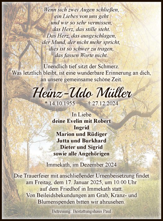 Traueranzeige von Heinz-Udo Müller von UEL
