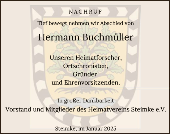 Traueranzeige von Hermann Buchmüller von UEL