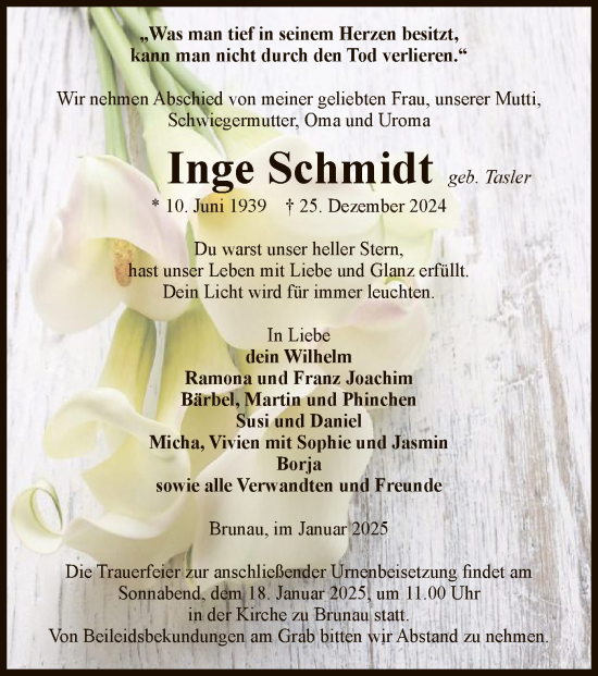 Traueranzeige von Inge Schmidt von UEL
