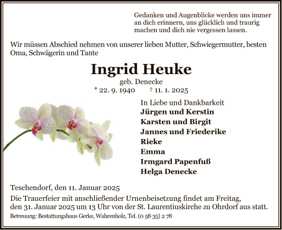 Traueranzeige von Ingrid Heuke von UEL
