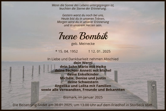 Traueranzeige von Irene Bombik von UEL