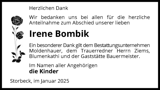 Traueranzeige von Irene Bombik von UEL