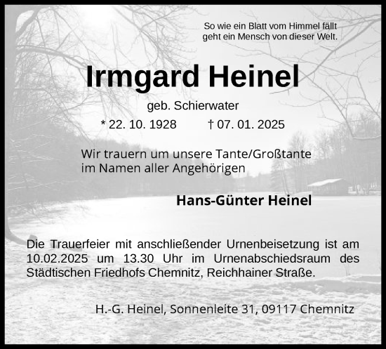 Traueranzeige von Irmgard Heinel von UEL