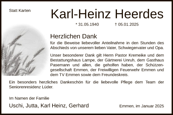 Traueranzeige von Karl-Heinz Heerdes von UEL