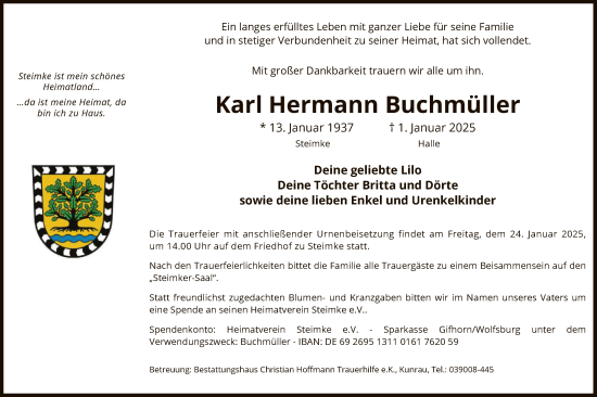 Traueranzeige von Karl Hermann Buchmüller von UEL