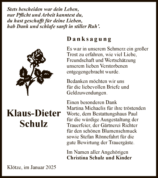 Traueranzeige von Klaus-Dieter Schulz von UEL