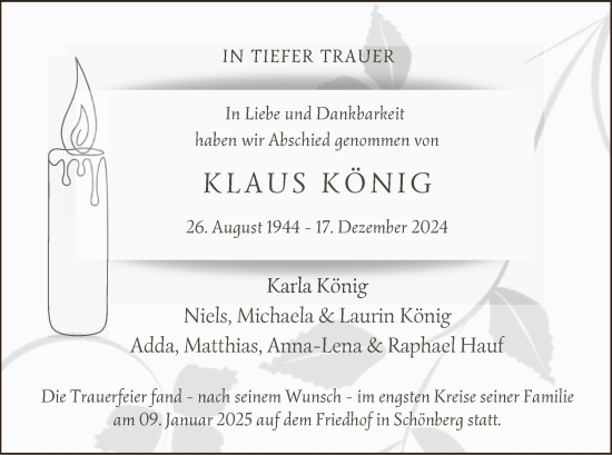 Traueranzeige von Klaus König von UEL