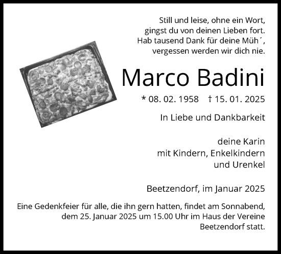 Traueranzeige von Marco Badini von UEL