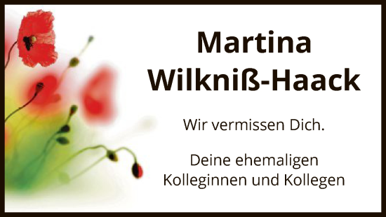Traueranzeige von Martina Wilkniß-Haack von UEL
