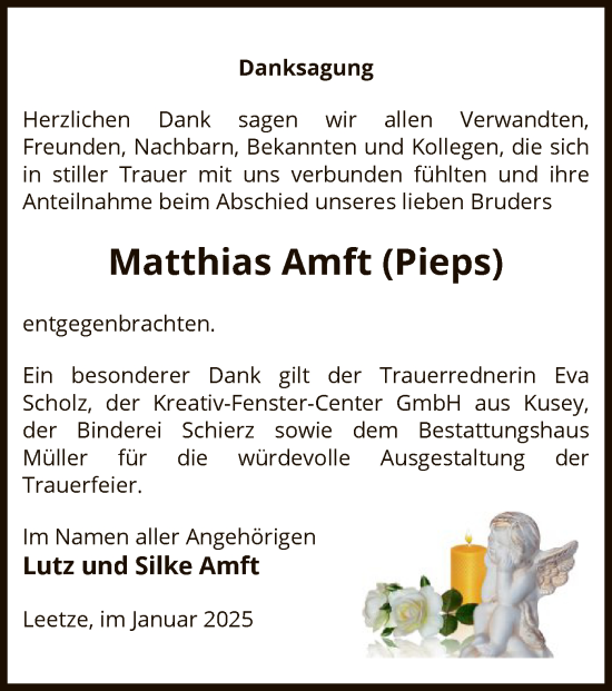 Traueranzeige von Matthias Amft von UEL