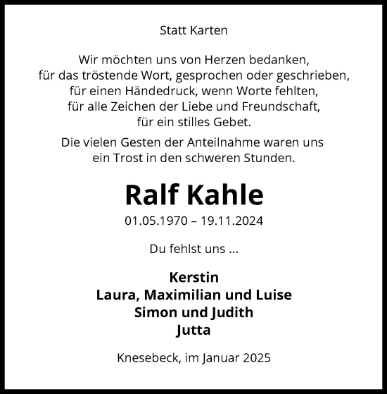 Traueranzeige von Ralf Kahle von UEL