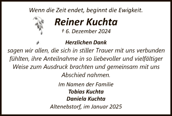 Traueranzeige von Reiner Kuchta von UEL