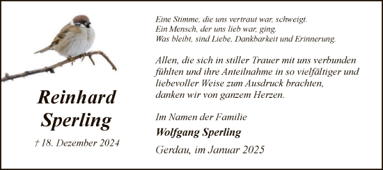 Traueranzeige von Reinhard Sperling von UEL