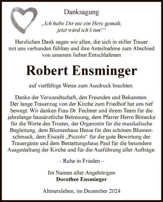 Traueranzeige von Robert Ensminger von UEL