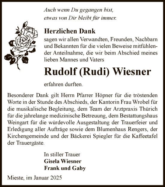 Traueranzeige von Rudolf  Wiesner von UEL