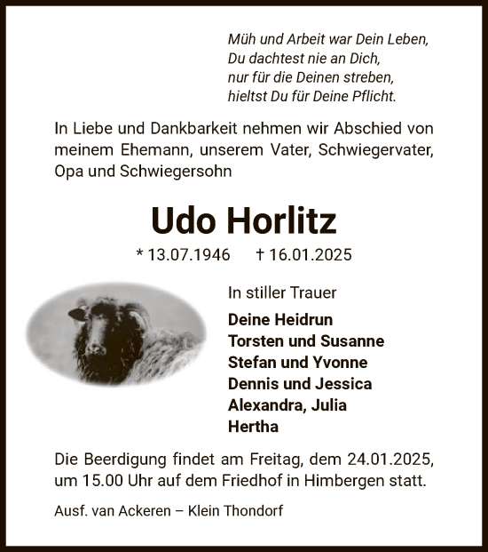 Traueranzeige von Udo Horlitz von UEL