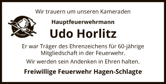 Traueranzeige von Udo Horlitz von UEL