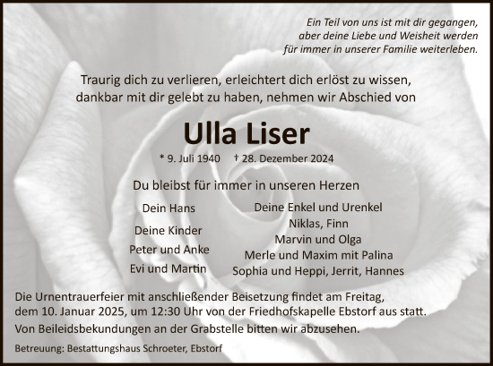 Traueranzeige von Ulla Liser von UEL