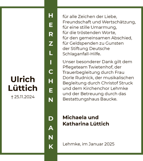 Traueranzeige von Ulrich Lüttich von UEL