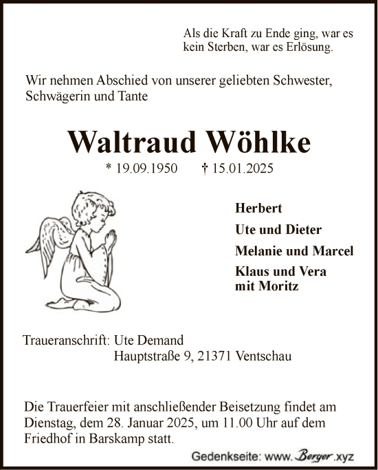 Traueranzeige von Waltraud Wöhlke von UEL