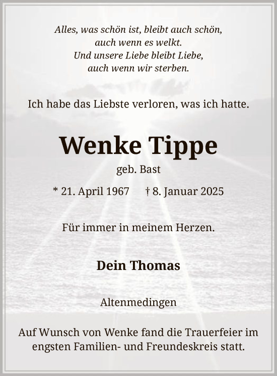 Traueranzeige von Wenke Tippe von UEL