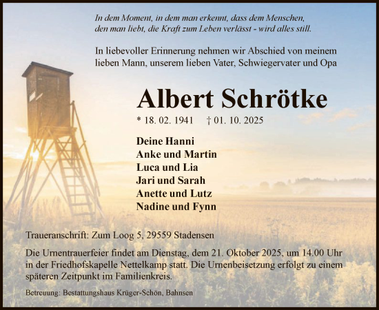 Traueranzeige von Albert Schrötke von AZ