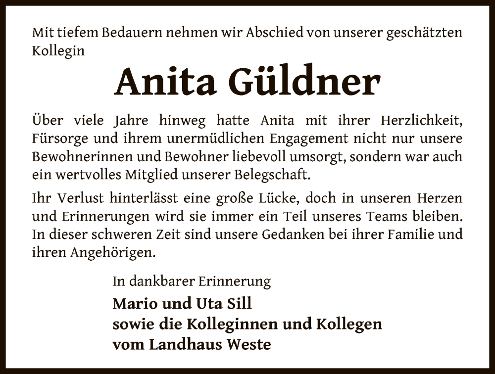  Traueranzeige für Anita Güldner vom 25.10.2025 aus AZ