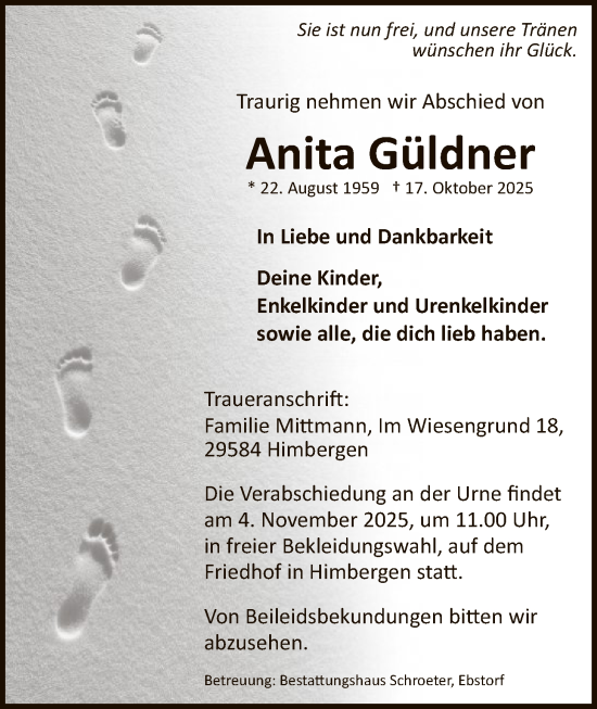 Traueranzeige von Anita Güldner von AZ