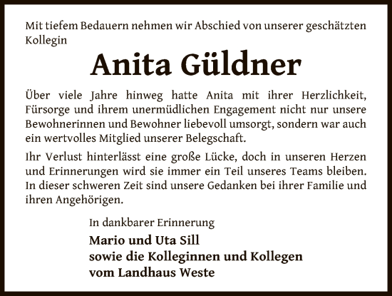 Traueranzeige von Anita Güldner von AZ