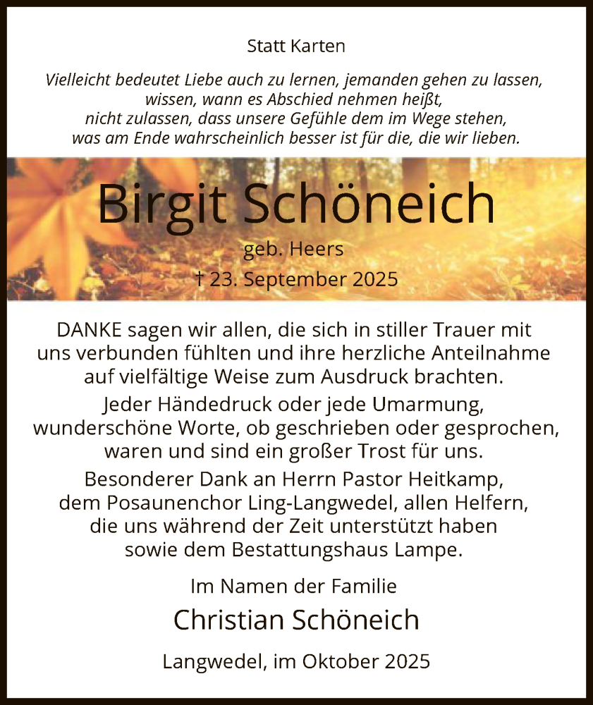  Traueranzeige für Birgit Schöneich vom 25.10.2025 aus IK