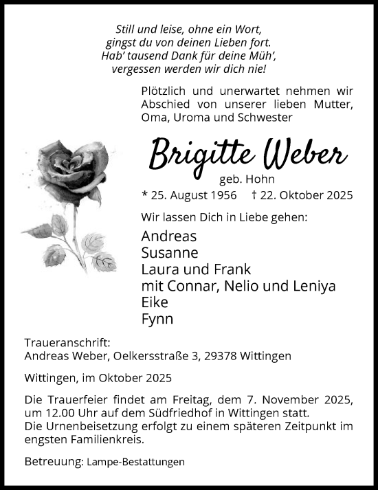 Traueranzeige von Brigitte Weber von IK