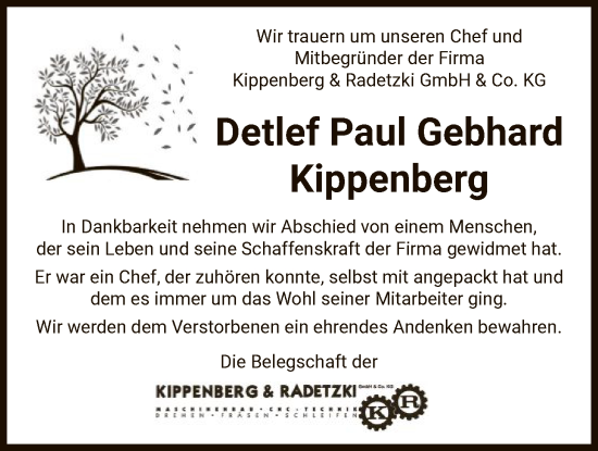 Traueranzeige von Detlef Paul Gebhard Kippenberg von AZ
