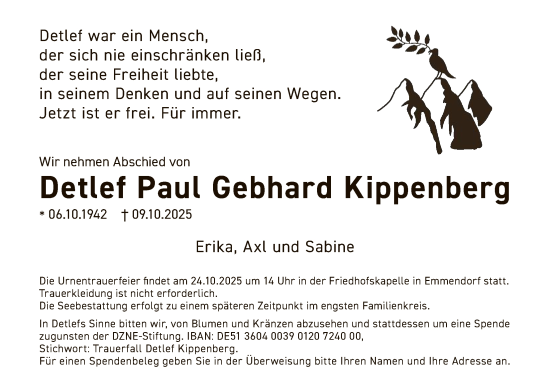 Traueranzeige von Detlef Paul Gebhard Kippenberg von AZ