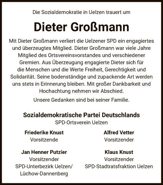 Traueranzeige von Dieter Großmann von AZ