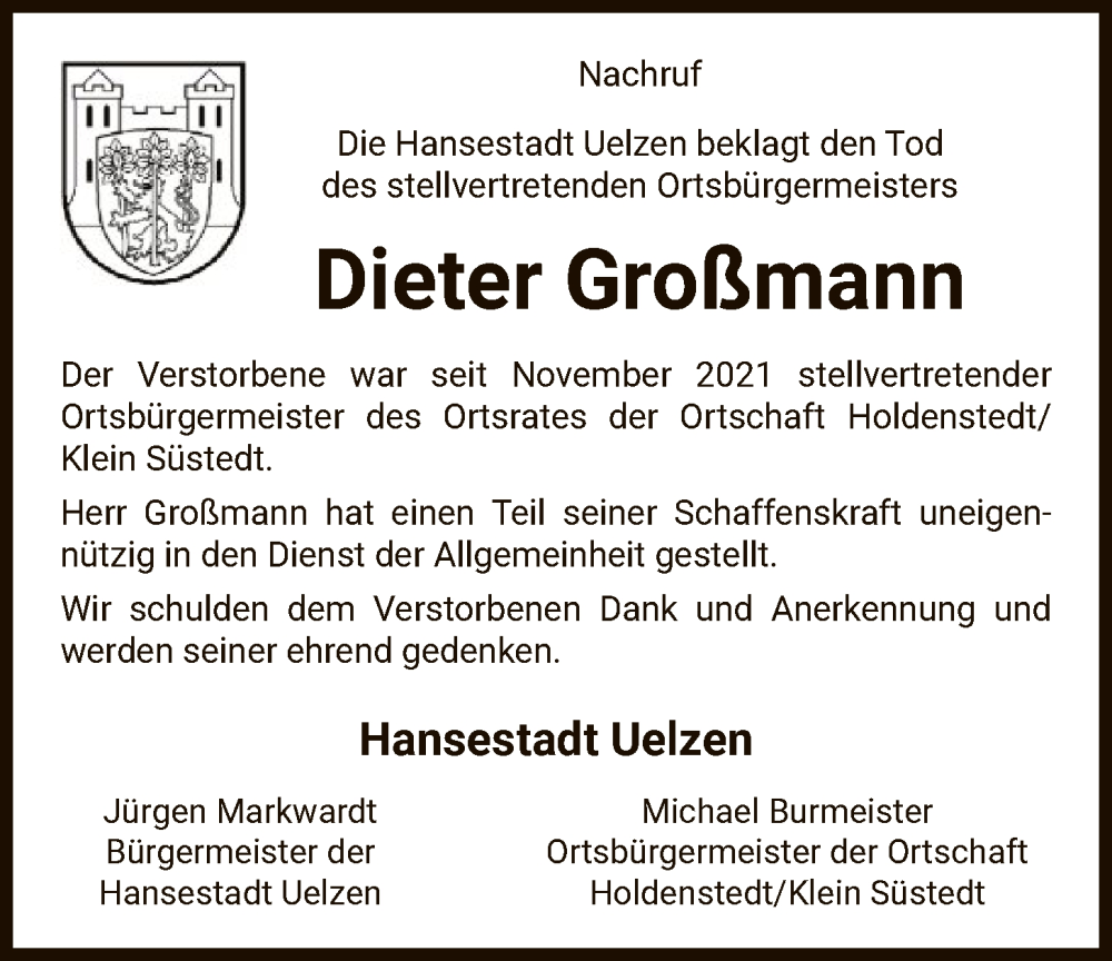  Traueranzeige für Dieter Großmann vom 25.10.2025 aus AZ