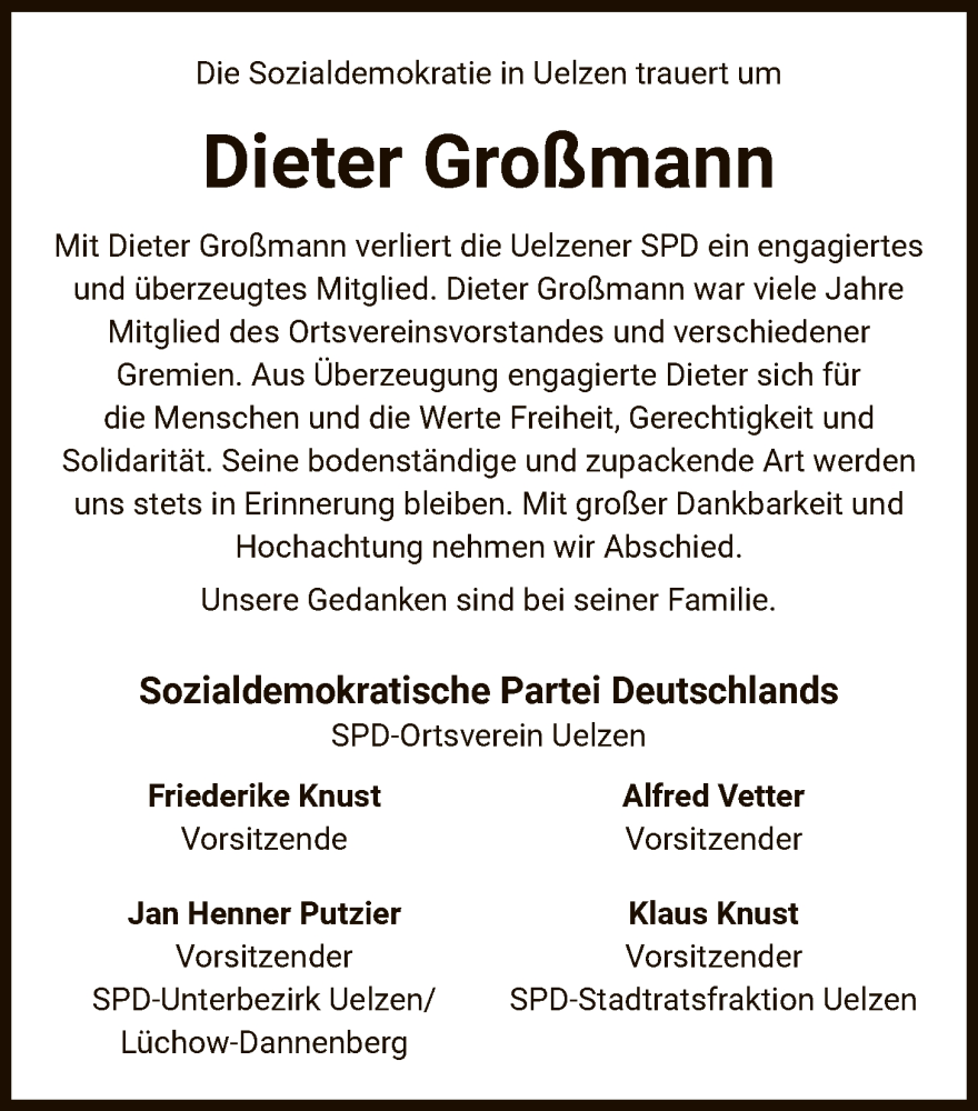  Traueranzeige für Dieter Großmann vom 25.10.2025 aus AZ