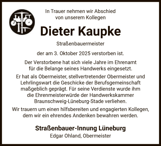 Traueranzeige von Dieter Kaupke von AZ