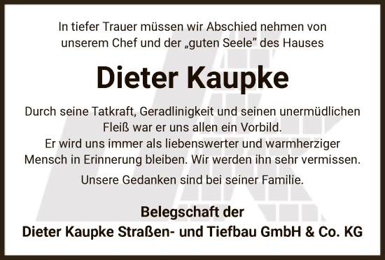 Traueranzeige von Dieter Kaupke von AZ