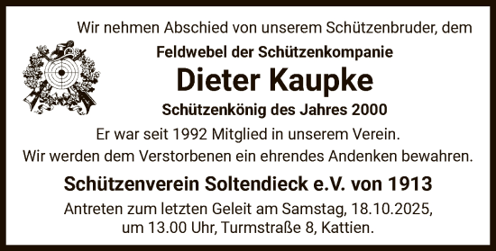 Traueranzeige von Dieter Kaupke von AZ