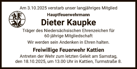 Traueranzeige von Dieter Kaupke von AZ
