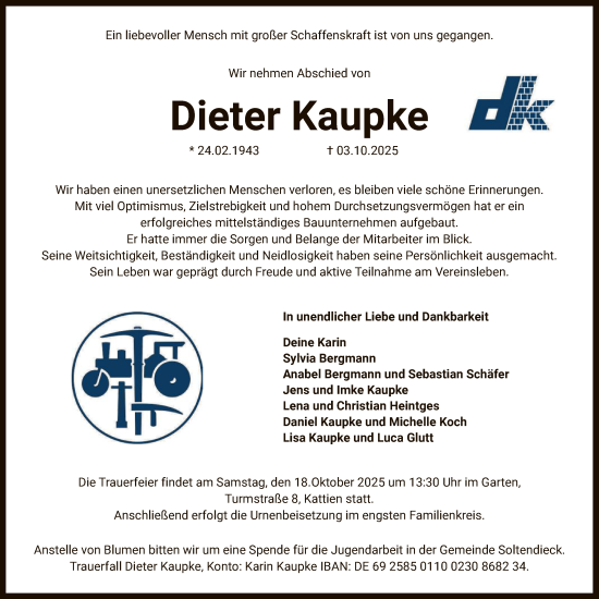 Traueranzeige von Dieter Kaupke von AZ