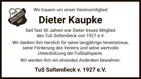 Traueranzeige von Dieter Kaupke von AZ